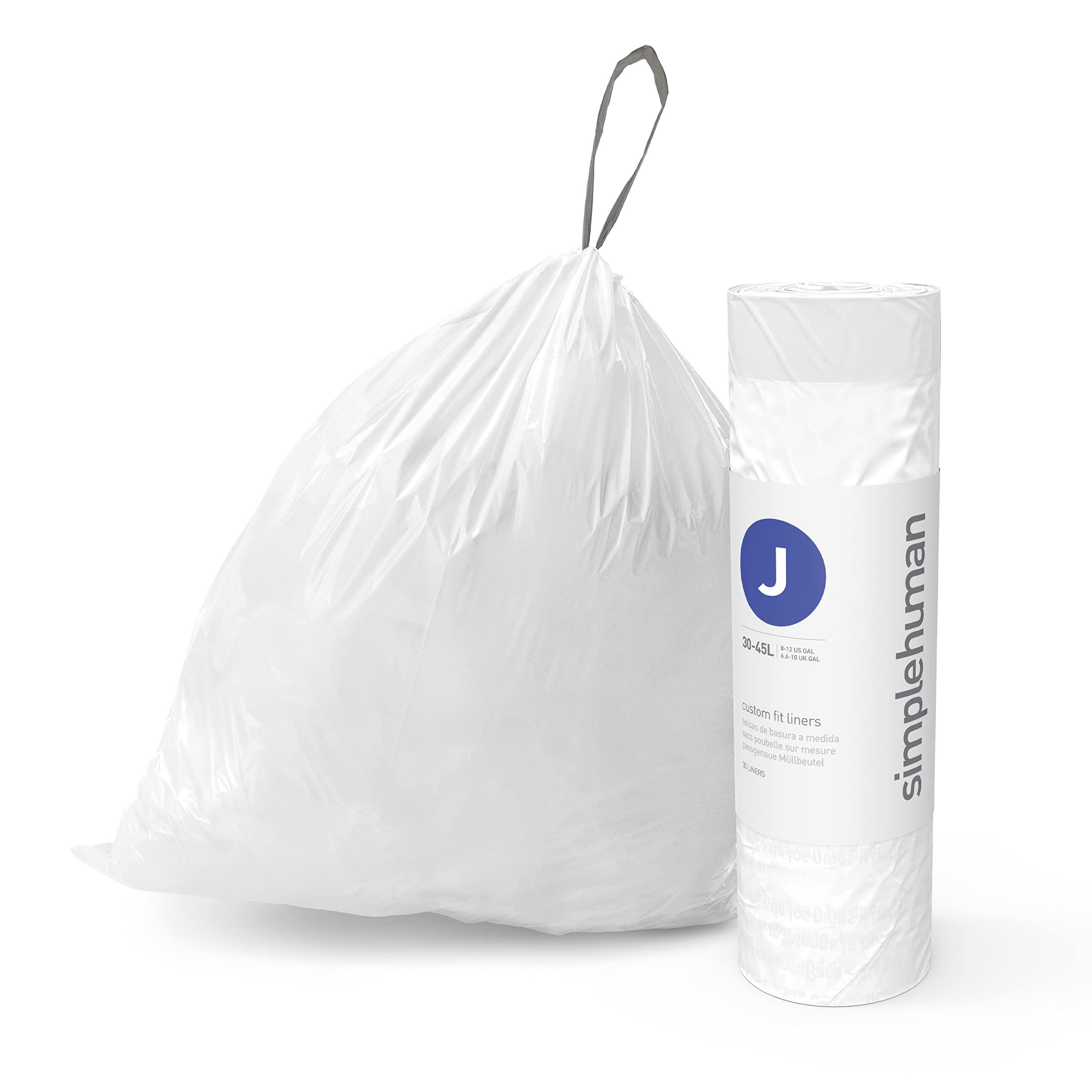 simplehuman simplehuman Code J Custom Fit Drawstring Trash Bags, 240 Count, 30-45 Liter / 8-12 Gallon, White
