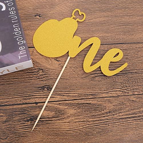 Yrrue 1st Birthday Cake Topper Decoration - Gold Glitter One Cake Topper For Baby,cute cake topper Smash Cake Decor Photo Booth Props (1st birthday cake topper-D1)