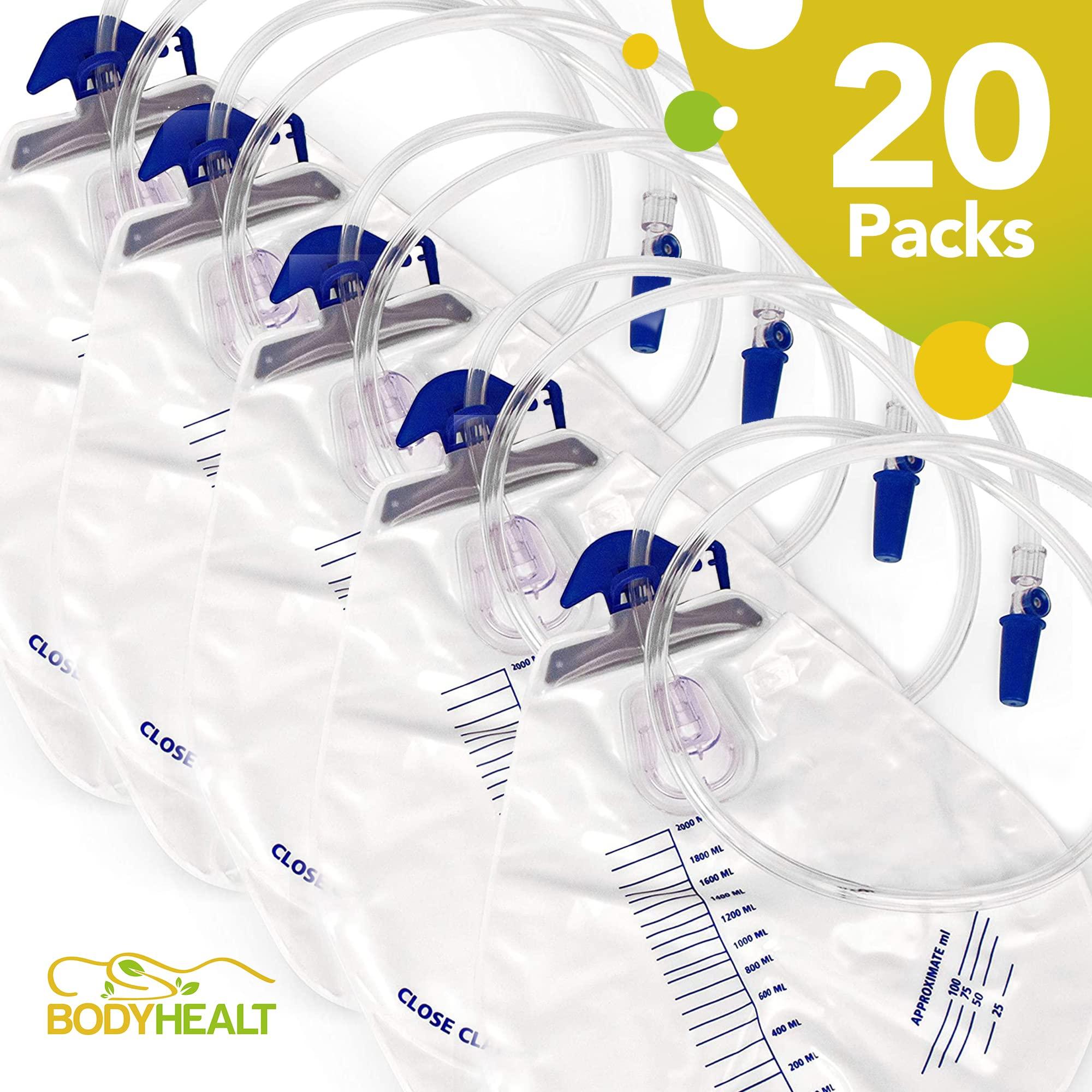 BodyHealt BodyHealt Urinary Drainage Bag with Anti-Reflux Chamber Urine Bag with 2000 mL Volume & 48\" Drainage Tube Vinyl Catheter Bags Urine Bags for Men & Women Foley Catheter Bag for Home & Hospital(20 Pack)