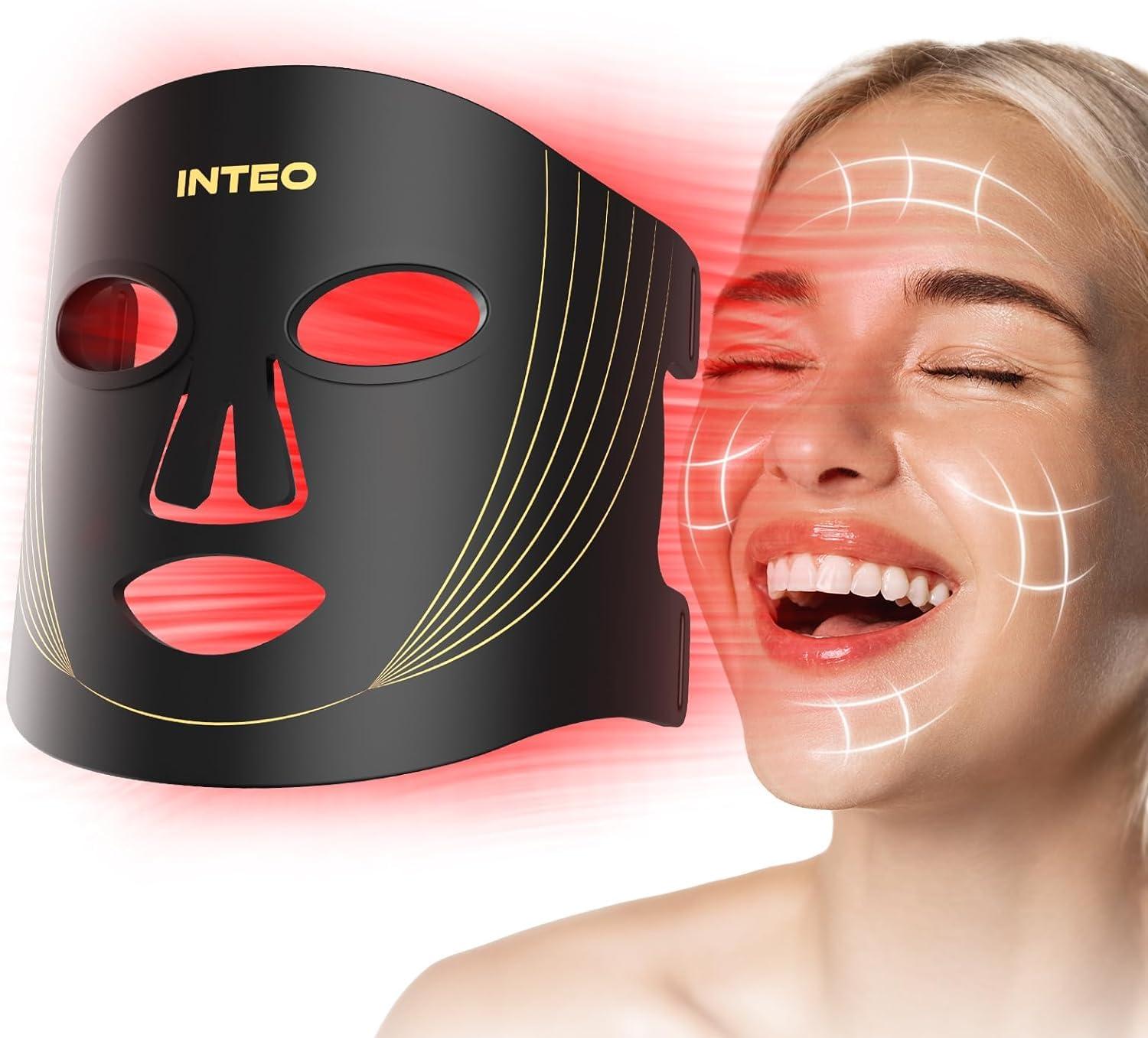 INTEO Red Light Therapy for Face, 3 Modes Portable Led Face Mask Light Therapy with Remote, Near-infrared 850 Red Light Therapy Mask with Timing Function, Red Light Therapy At Home 180 LED Beads