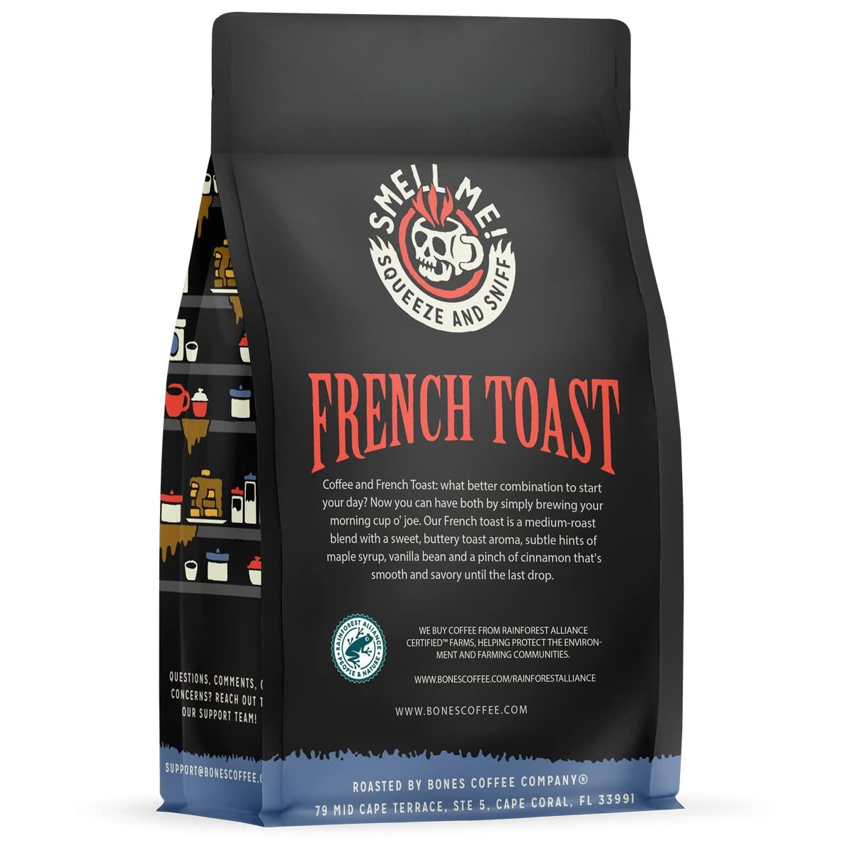 Bones Coffee Company Bones Coffee Company French Toast Flavored Coffee Beans, Medium Roast Ground Coffee Low Acid, Sweet & Buttery Flavor (12 oz)