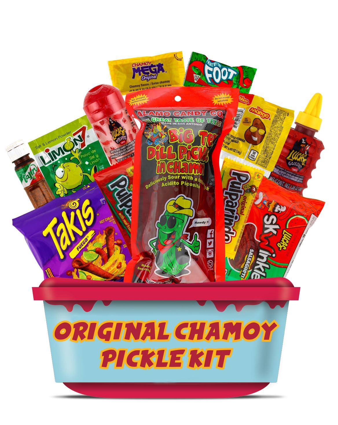 LookOn Original Chamoy Pickle Kit, Ready to Make the Famous TikTok Trend, Includes Alamo Dill Pickle, Baby Lucas, Lucas Gusano, Skwinkles Salsaghetti, Tajin & Pulparindo by LookOn