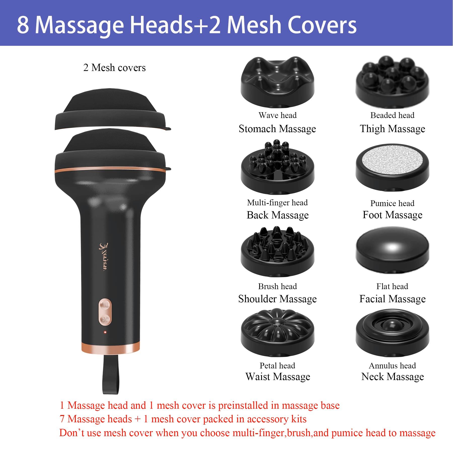ZY ZERYEW Handheld Cellulite Massager, Body Sculpting Machine, Rechargeable & Cordless, Stomach Fat Massager With 8 Massage Heads 2 Mesh Covers, Massage Abdominal Belly Thighs Butt Neck for Women Men at Home