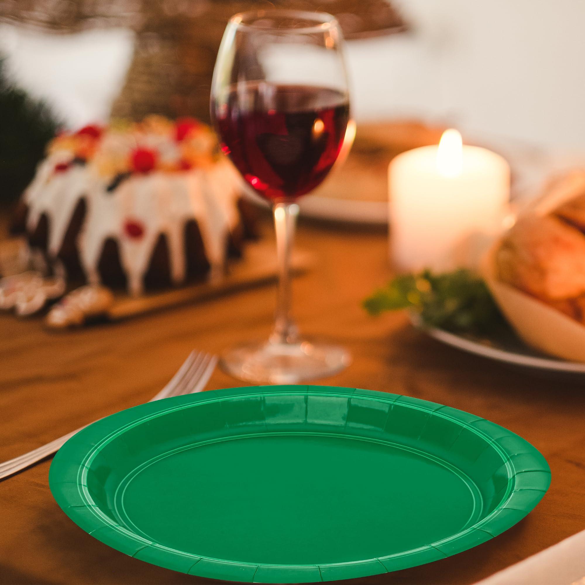 QZYL QZYL 50 PCS Disposable Paper Plates, 9 Inches Dinner Paper Plates Set, Green Heavy Duty Paper Plates, Round Paper Plates for Daily Use Picnic Anniversary Birthday St Patricks Day Party Supplies