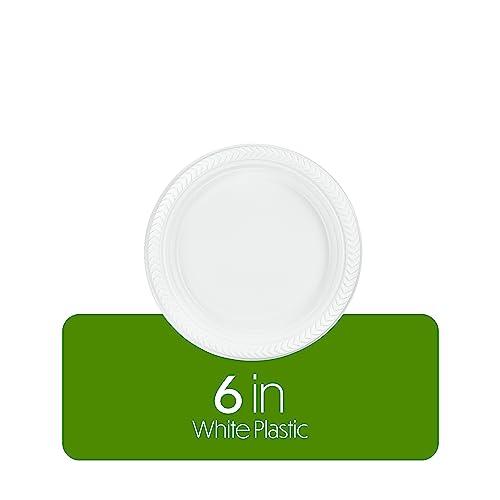 PLASTICPRO PLASTICPRO 100 PCS White Plastic Round Plastic 6 Inch Plates Premium Quality Light Weight Disposable Plastic Dishes Dessert Plates for Parties Weddings