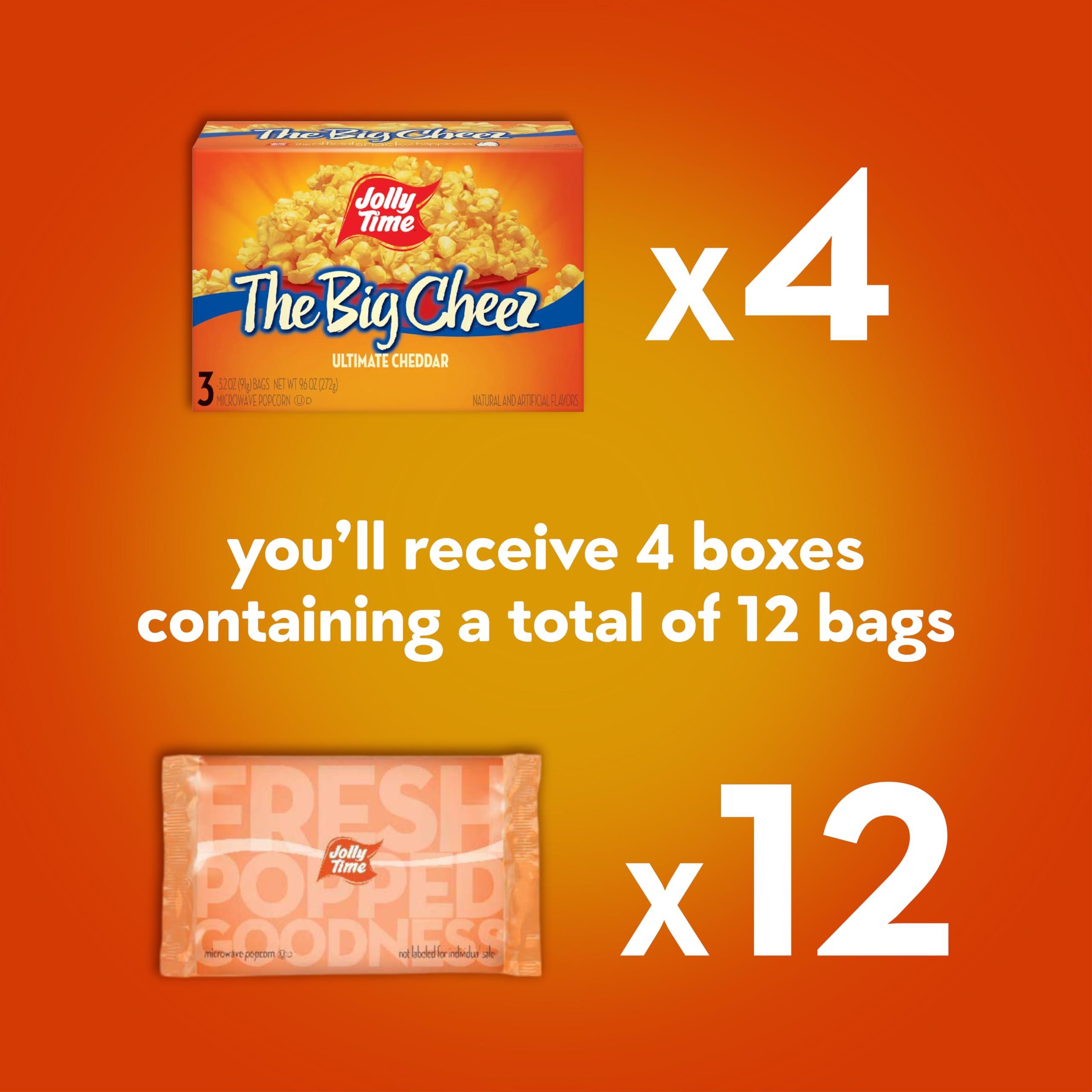 Jolly Time Jolly Time The Big Cheez, Cheddar Cheese Microwave Popcorn, 3.2oz Sharing Bag, 3 Bags Per Carton (The Big Cheez, 3.2 Ounce (Pack of 12))