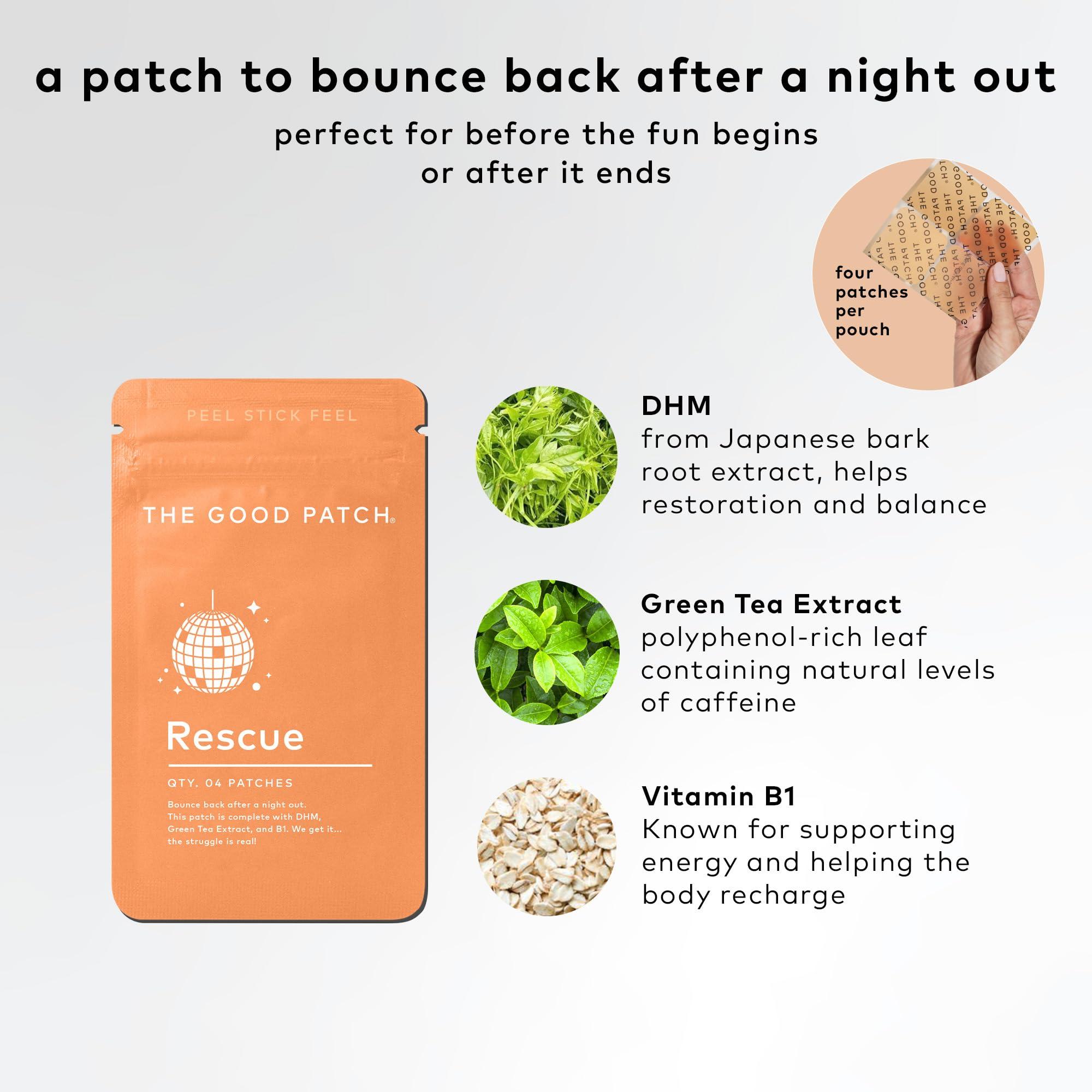 The Good Patch The Good Patch Rescue After Party Patch, Natural Patch with DHM, Vitamin B1, Green Tea, Plant Powered Wearable Wellness, Bounce back after a night out (16 Total Patches)