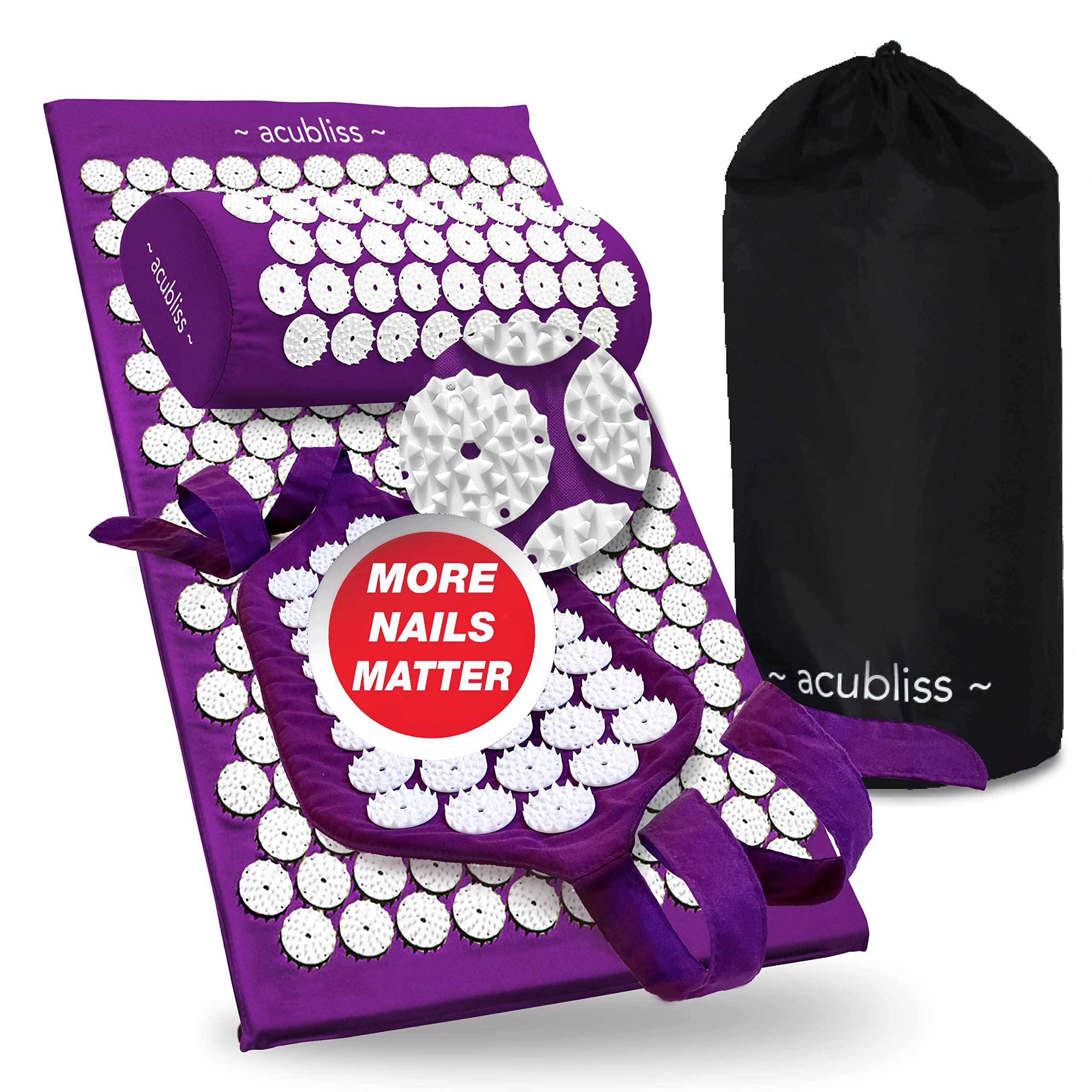 Acubliss Acubliss Acupressure Mat, Strap & Pillow 3 Piece Gift Set, 12,348 Acupuncture Pressure Points for Back Pain Relief, Increased Energy, Relaxation, FSA/HSA Eligible, Drawstring Bag, Purple