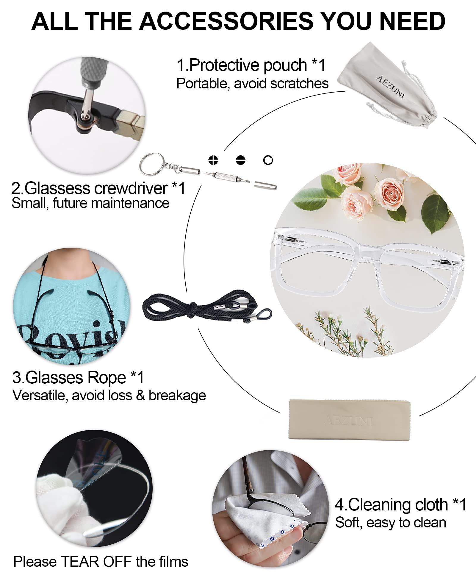 AEZUNI AEZUNI Large Square Reading Glasses Women Clear Frame Readers 1.0 1.5 2.0 2.5 3.0 3.5 (Transparent, 200)