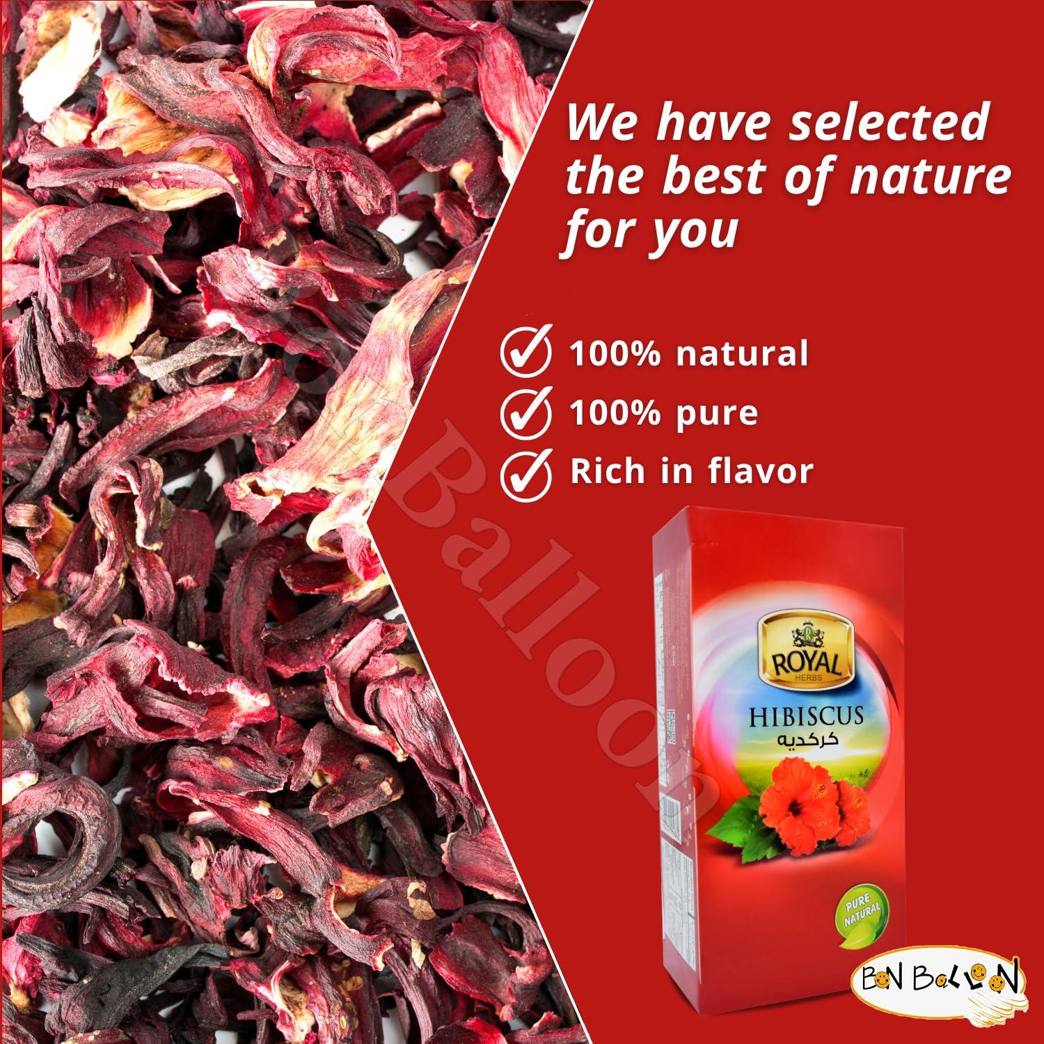 Egyptian Royal Natural Hibiscus Flower Tea Bags Pure Natural Dried Roselle Egyptian Herbal Caffeine Free Egypt Aswani Aswan Chai Hybiscus Hibscus Tea\'s Hibiscous Halal Kosher (20 Bags)