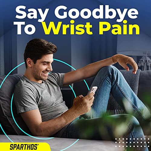 Sparthos Sparthos Arthritis Hand Compression Gloves - Helps With Carpal Tunnel & Rheumatoid Artritis Pain - Support Your Hands While Typing - Fingerless Circulation Glove - Fits Men & Women (Beige - Large)