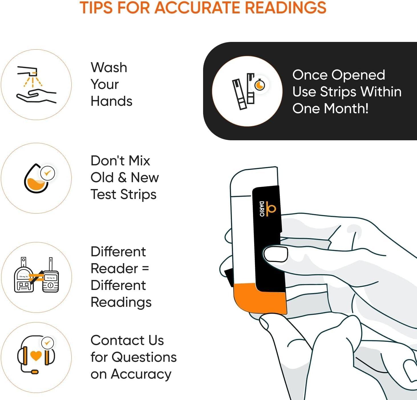 Dario Dario 100 Blood Glucose Test Strips - Only works with Dario Monitor (25 Pack x 4)