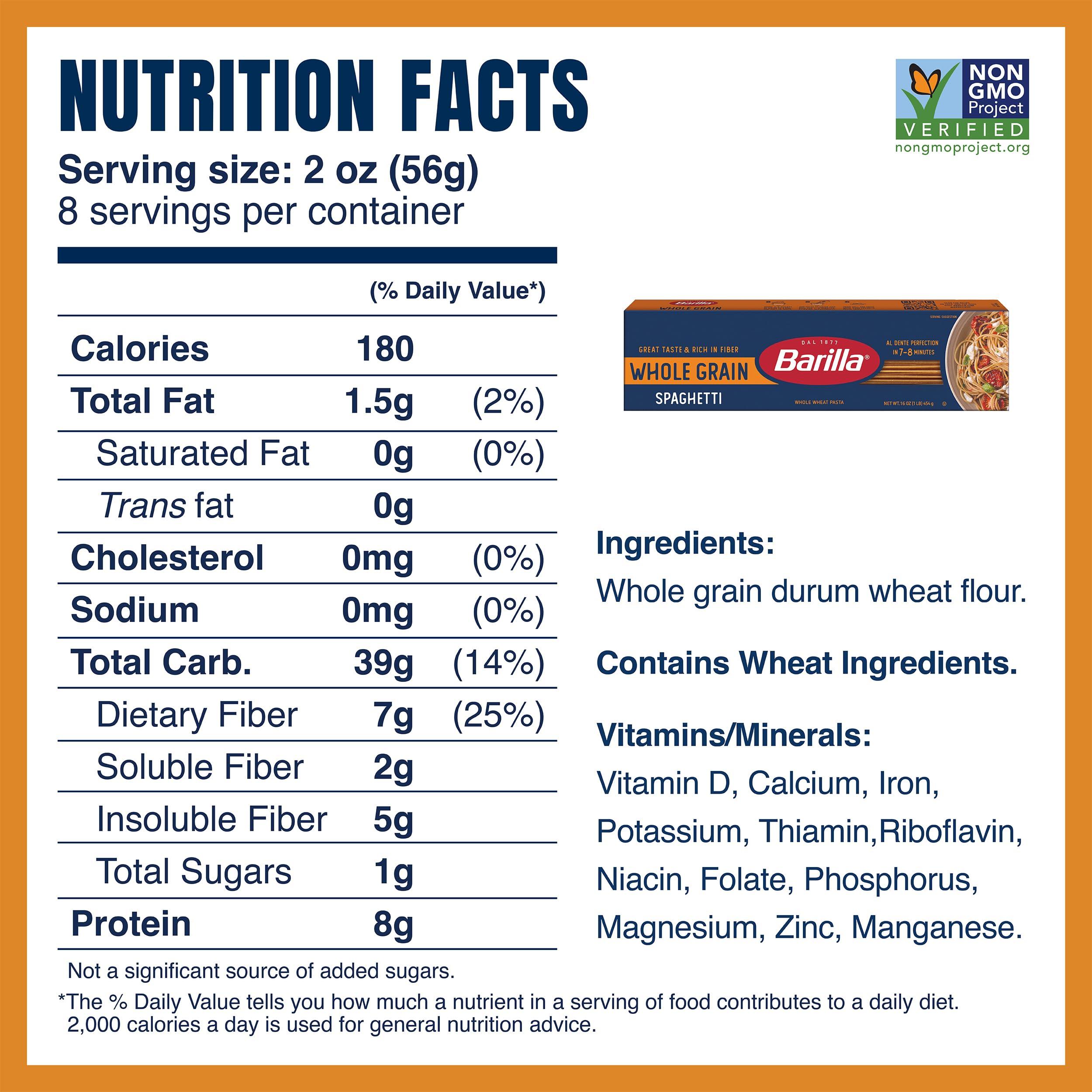 Barilla Barilla Whole Grain Spaghetti, 16 oz. Box - Non-GMO Pasta Made With 100% Whole Grain Durum Wheat - Great Source of Fiber (Pack of 20)