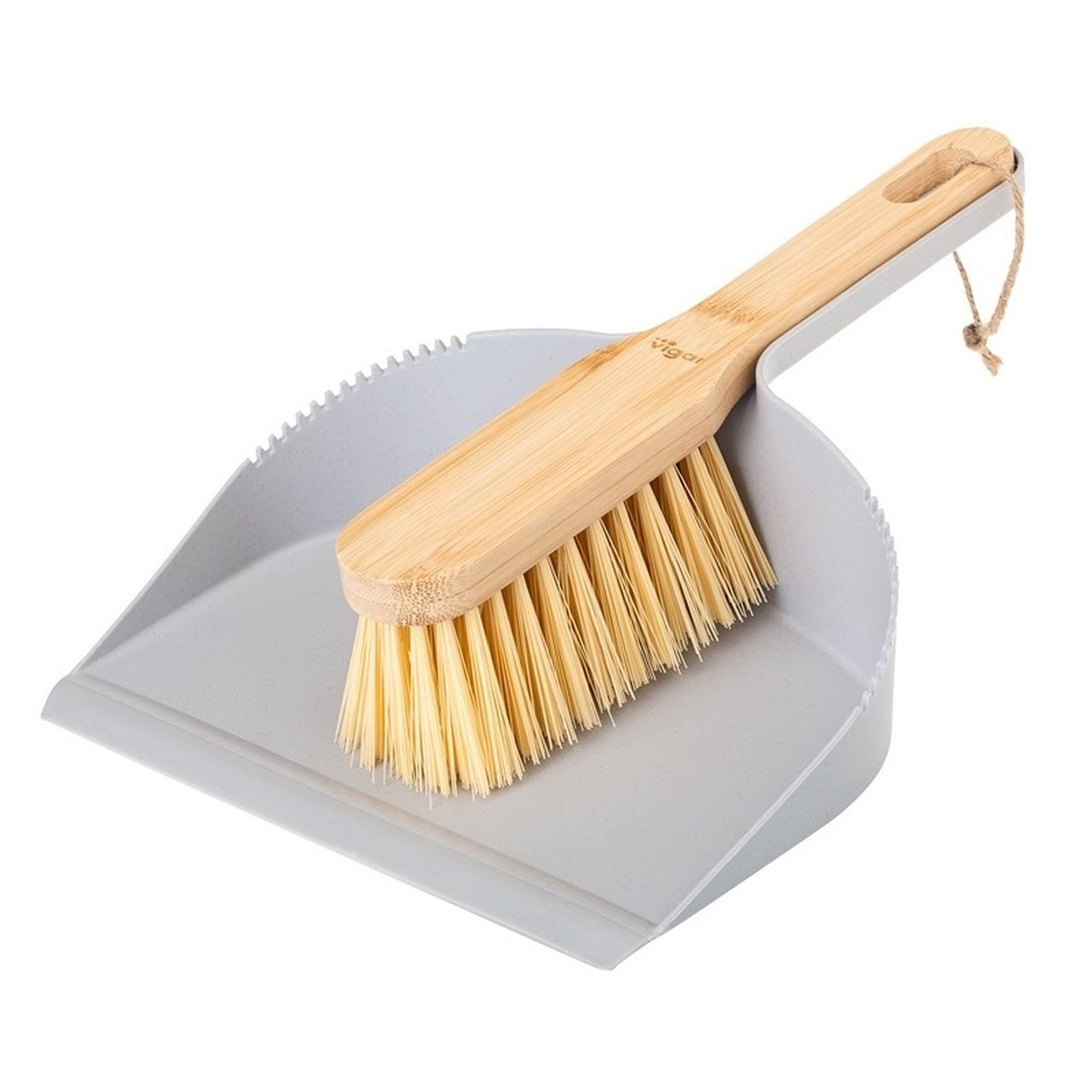 Vigar Vigar Zeroline Mini Bamboo Broom with Dustpan Combo Set, Small Dust Pan and Brush Set for Dust, Pet Hair, Car, and Crumb, House, Kitchen Broom, Gray