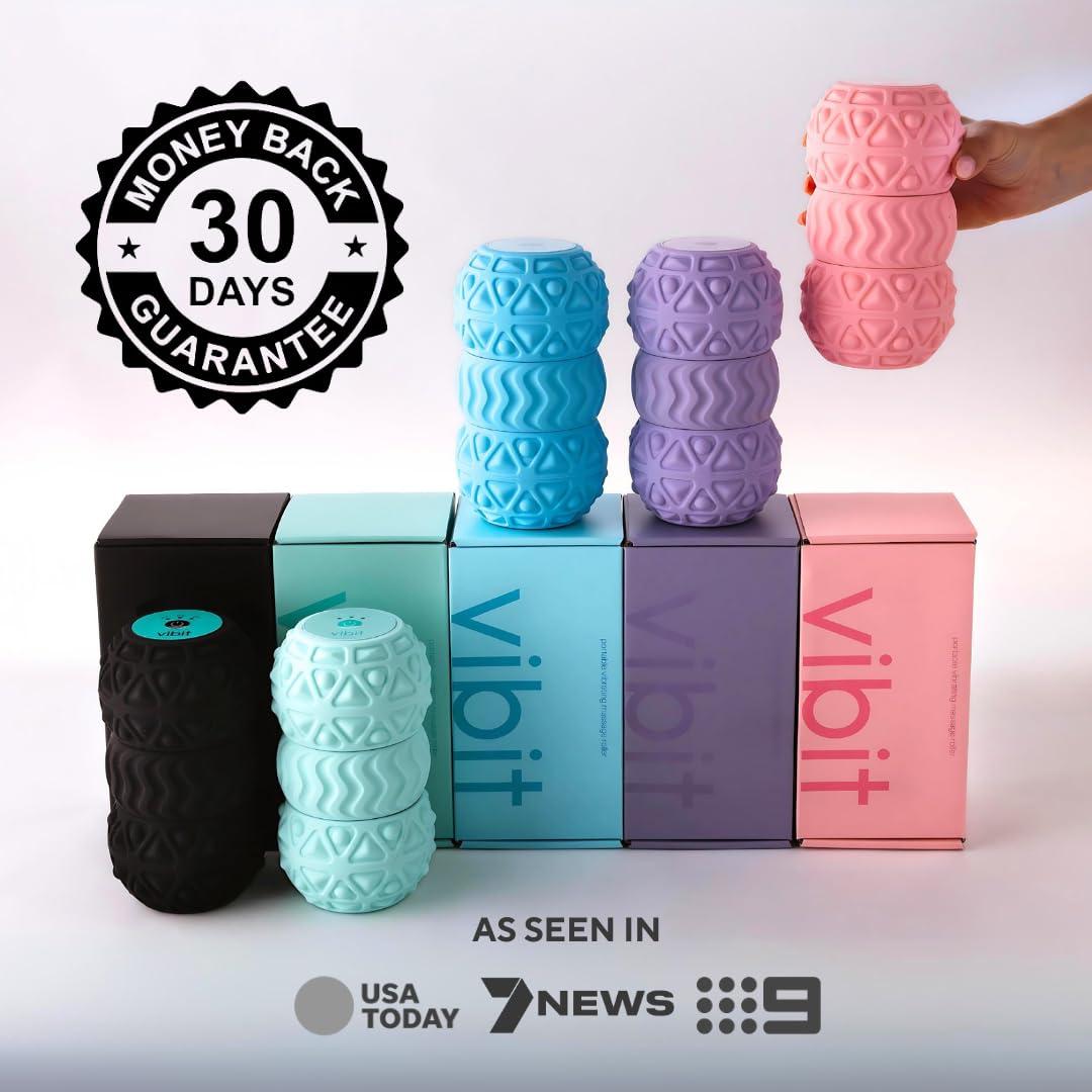 Vibit Vibit - Vibrating Massager for Plantar Fasciitis, Pain Relief and Sciatica, Foot and Body Portable Massage Roller, Deep Tissue Pain Relief from Feet to Neck, Electric, 3 Vibration Levels (Pink)