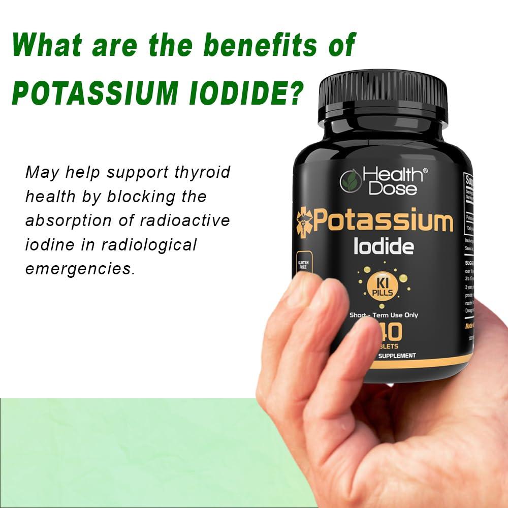 Health Dose Health Dose Potassium + Iodide (KI) Tablets 130mg 140 Tablets for Thyroid Support, Cellular Metabolism & Electrolyte Balance Non-GMO, Gluten-Free, GMP Certified, Pack of 2