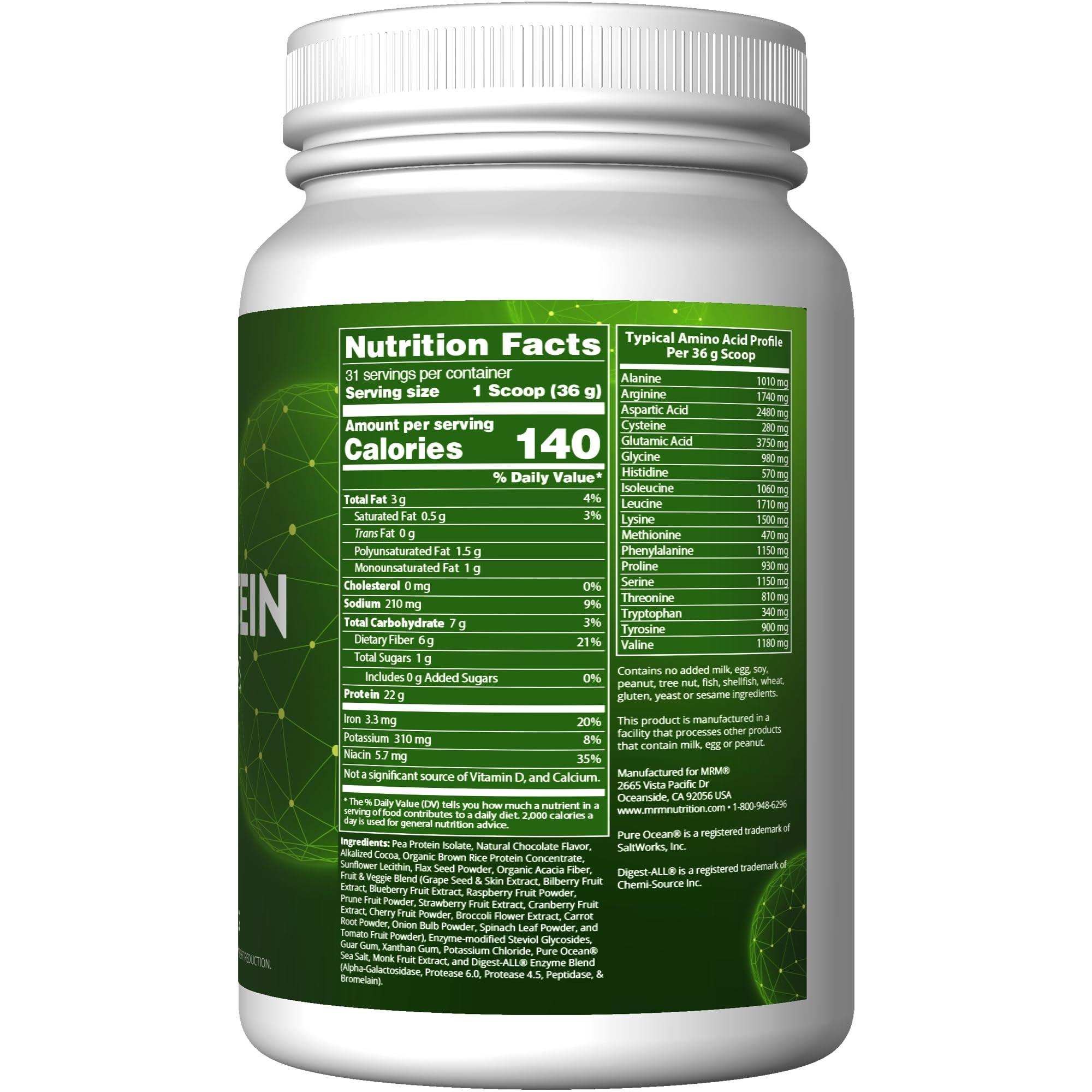 MRM MRM - Veggie Protein Powder, Protein Source for Vegans, Gluten-Free & Preservative-Free, Non-GMO Verified - Chocolate - 2.5 lbs