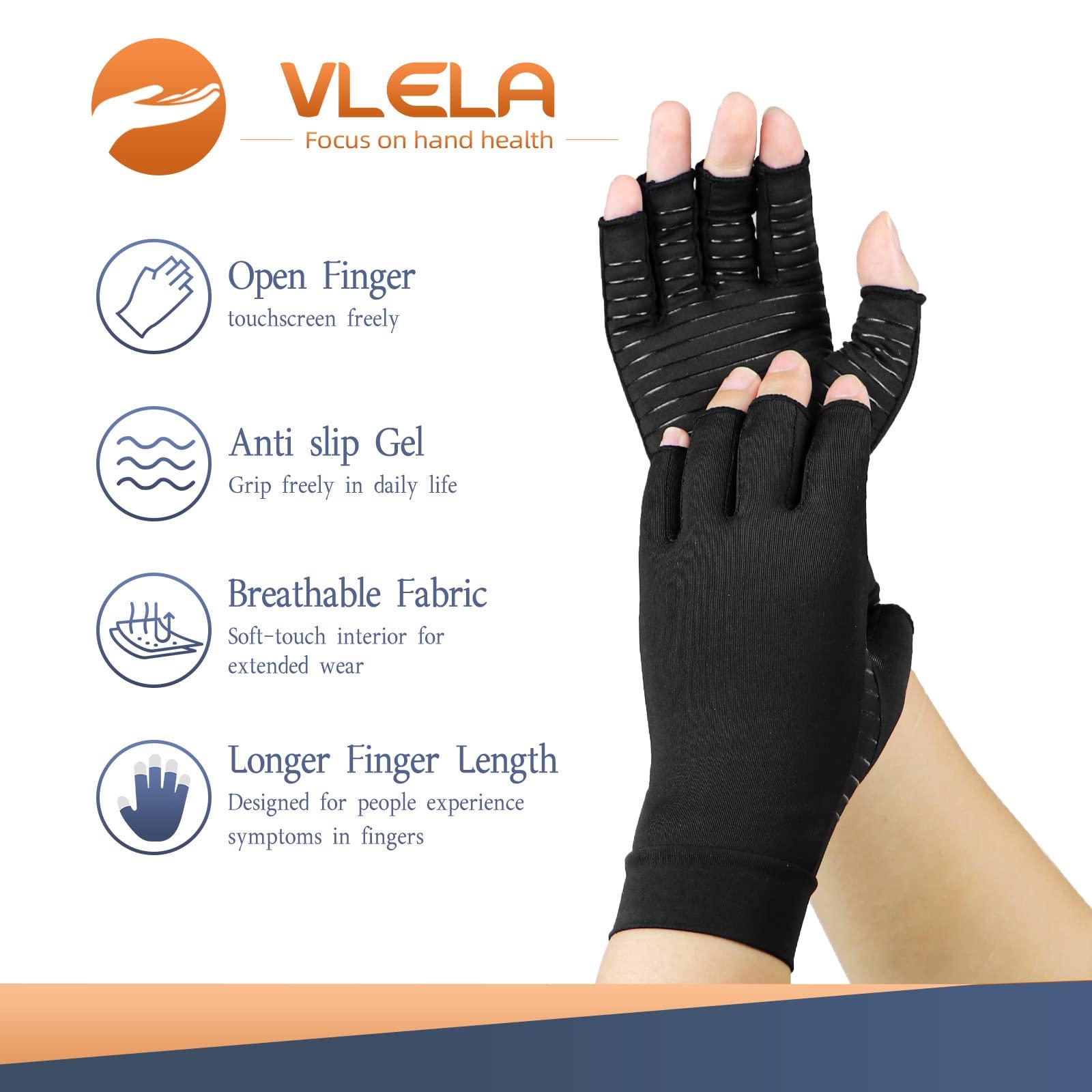 Vlela Vlela Copper Arthritis Compression Gloves Women Men Relieve Hand Pain Swelling and Carpal Tunnel Fingerless for Typing, Support for Joints, X-Large
