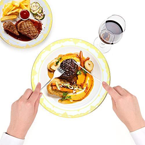IUMÉ Plastic Plates, 100 Piece Gold Heavy Duty Plastic Dinner Plates, 10.25inch Disposable Plastic Dinnerware Plates and 7.5inch Dinner Dessert Plates Tableware Sets Disposable Plates for Wedding,Party