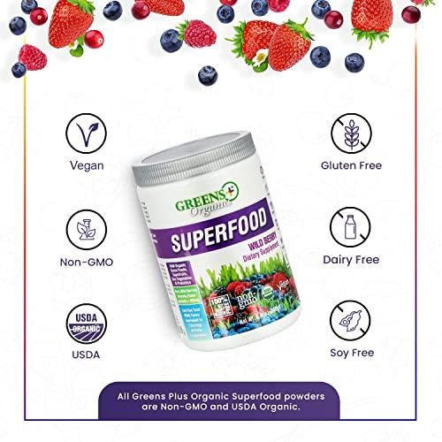 Greens+ Greens+ Organic Wild Berry Superfood Powder, Antioxidant Polyphenol, Blend for Morning Kick, Energy, Vitality Boost, Nutrition, Vibrant Health, Dietary Supplement, Vegan Soy/Dairy/Gluten Free(8.46oz)