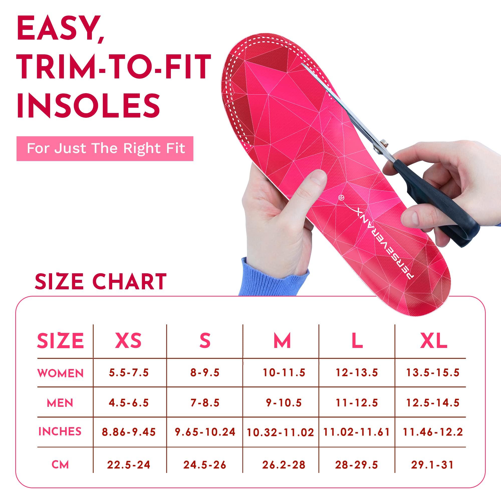 Perseveranx NASA Grade Plantar Fasciitis Insoles High Arch Support Insoles Men Women - Shoe Insoles for Plantar Fasciitis Relief - Absorb Shock & Relieve Flat Foot Pain - Orthotics Inserts for Work & Standing