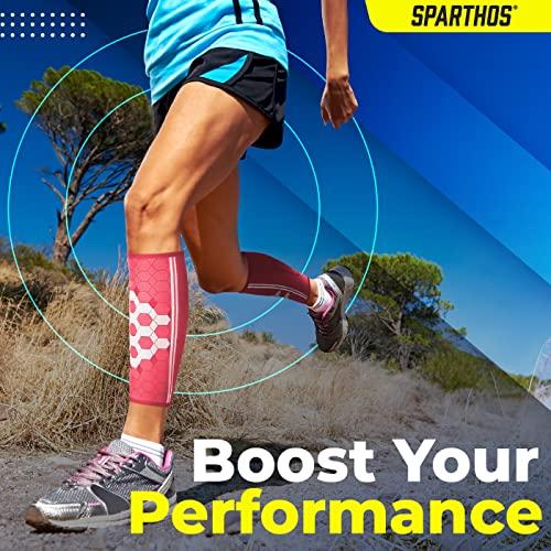 Sparthos Sparthos Calf Compression Sleeves (Pair) – Leg Compression Socks for Men and Women – Shin Splint Calf Pain Relief Air Travel Flight Nurses Maternity Basketball Football Soccer (Pink-M)