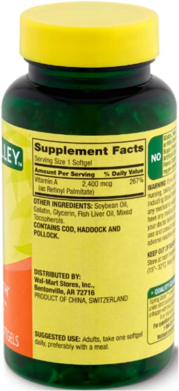 Generic Spring Valley Vitamin A Supplement 2400 mcg, 250 Count +VLS Sticker.