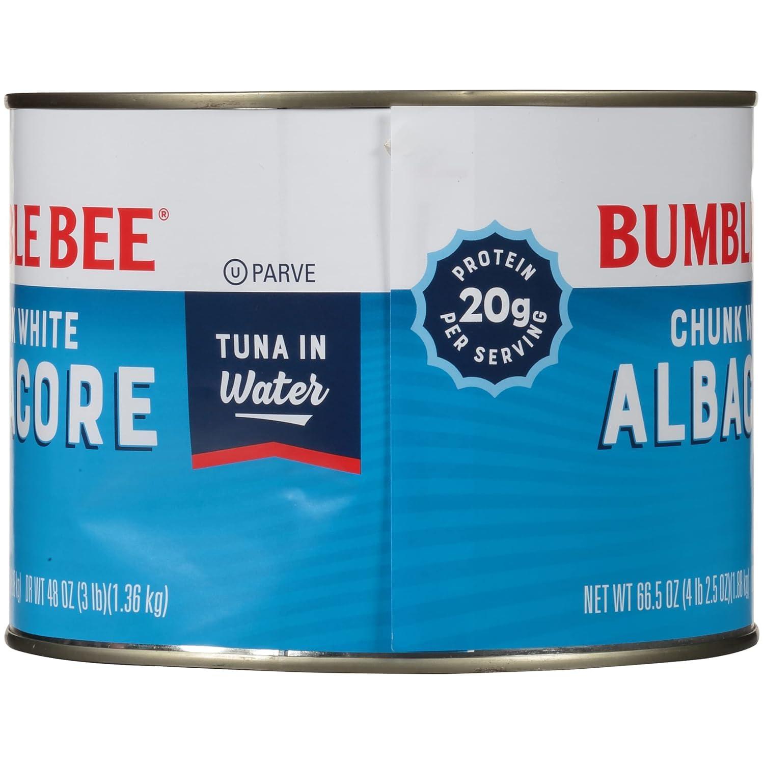 Bumble Bee Bumble Bee Chunk White Albacore Tuna in Water, 66.5 oz Bulk Food Service Can - Wild Caught Tuna - 20g Protein per Serving, High in Omega-3s - Non-GMO Project Verified, Gluten Free, Kosher