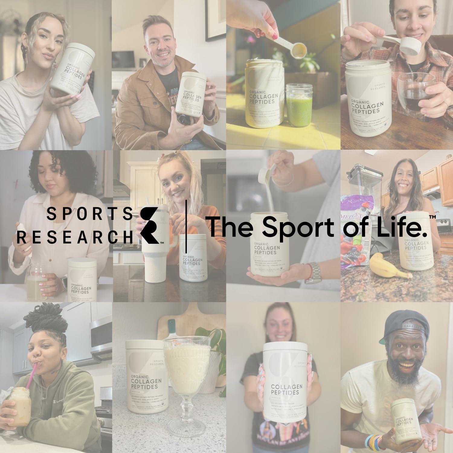 Sports Research Sports Research Organic Collagen Peptides - Hydrolyzed Type I & III Collagen Protein Powder Sustainably Sourced from Grass-Fed Bovine - Unflavored, Organic Certified & Gluten Free - 30 Servings