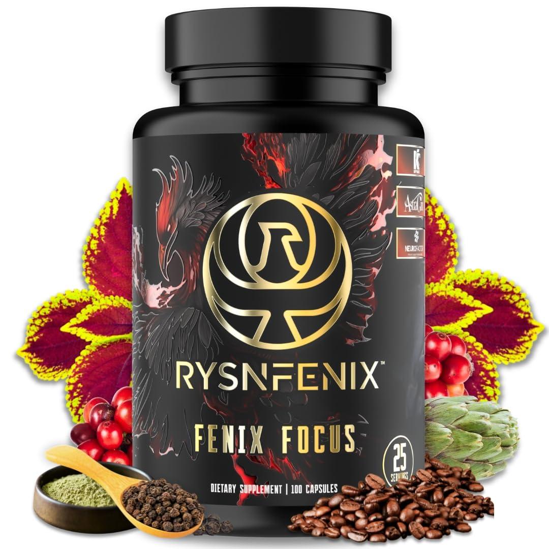 RysnFenix RysnFenix Fenix Focus Advanced Nootropic Brain Health, Memory, Focus Supplement - Fast & Slow Caffeine + Theanine & B12 - Less Brain-Fog - Brain Boost - Artichoke, Tyrosine, Choline - 100 Capsules