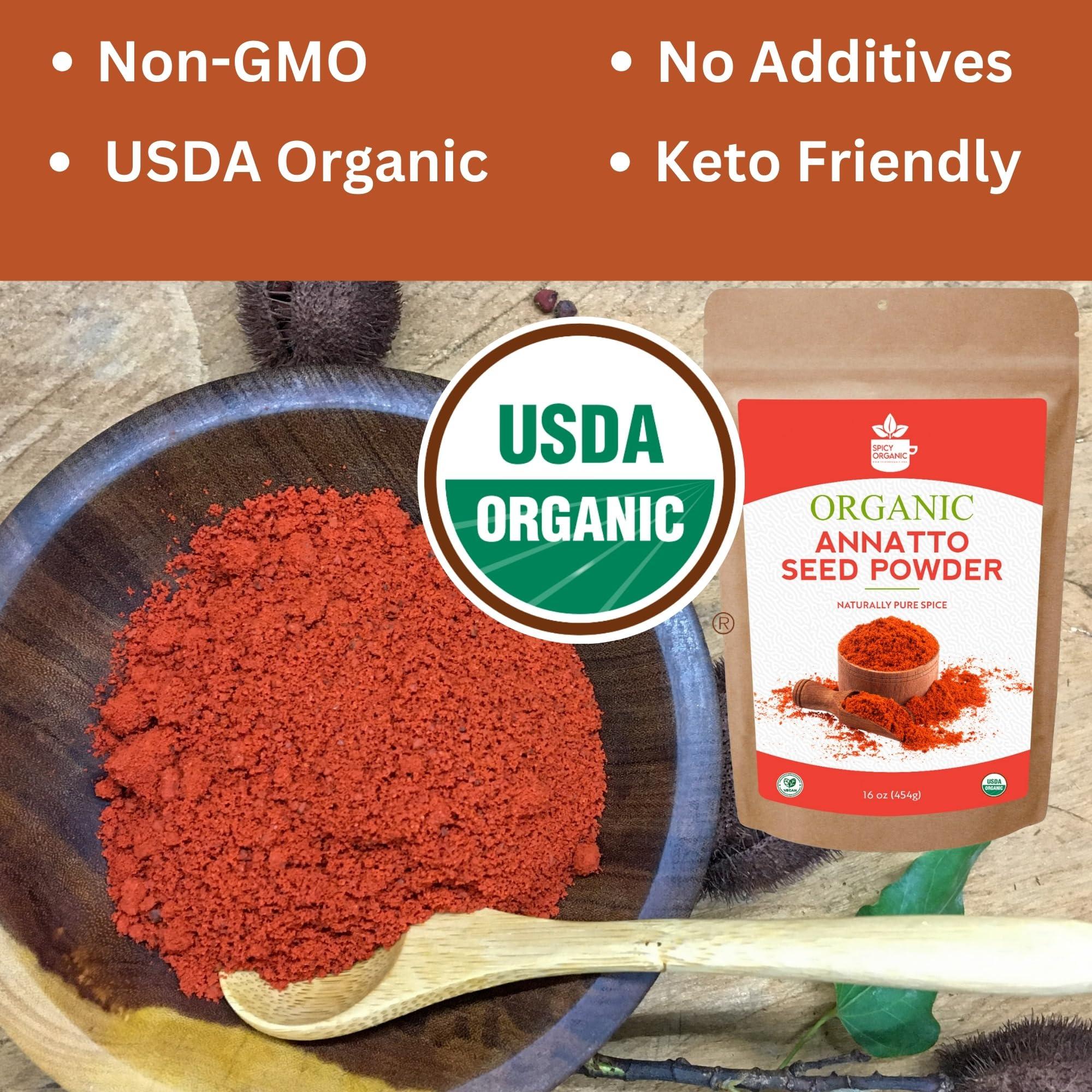 SPICY ORGANIC SPICY ORGANIC Annatto Powder 8 oz. Certified USDA Organic - Ground Achiote Seed Spice for Seasoning and Cooking