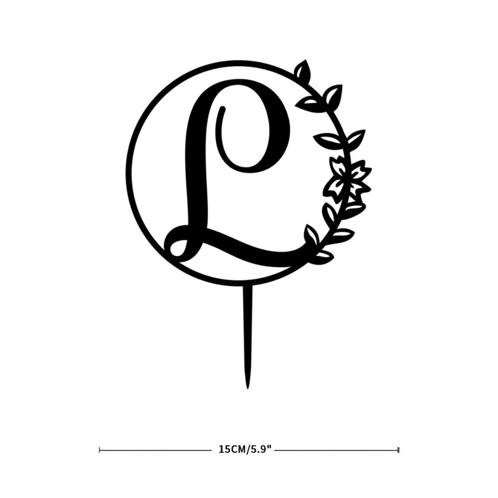 buythrow Custom Initial Cake Topper,Black Wedding Cake Toppers Initials L,Initials Monogram Cake Topper,Botanical Topper,Wedding Engagement Birthday Cake Decorations