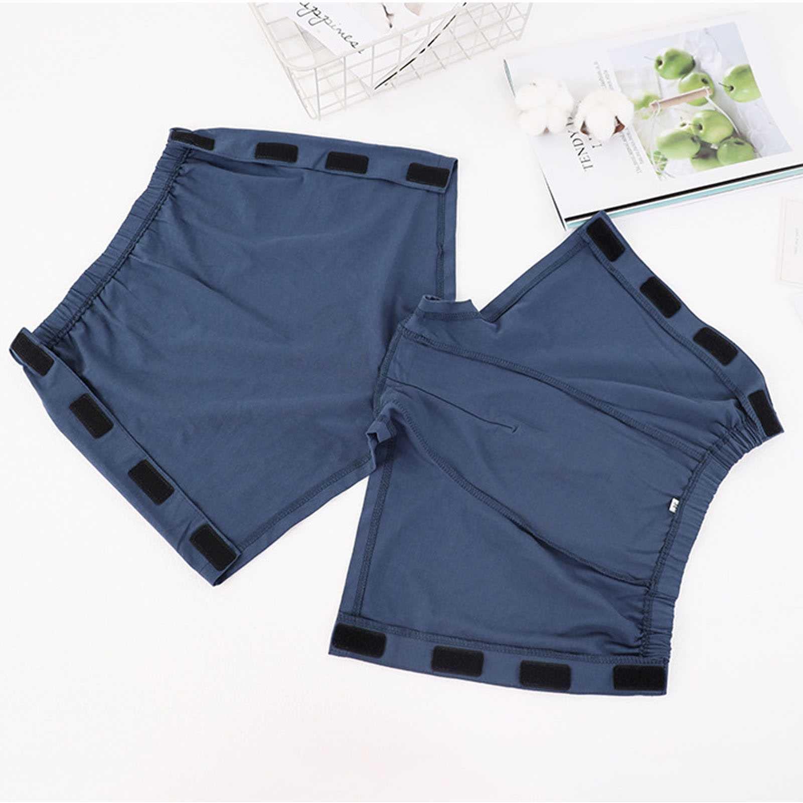 PFHKTO US Tearaway Nursing Underwear for Men Post Surgery Stick & Hook Boxer Disability Elderly Easy to Wear Off(Blue,L/Large)