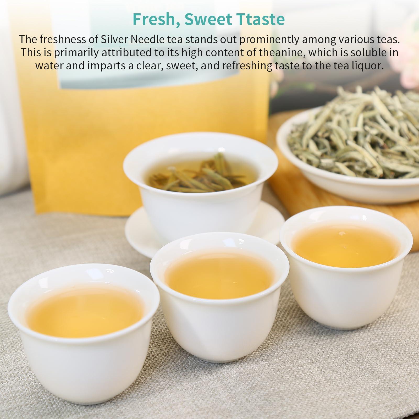 Yuexi Yuexi Silver Needle White Tea Loose Leaf Silver Needle Tea Chinese Tea Yunnan Bai Hao Yin Zhen Chinese White Tea Sweet Taste Honey Flavor 3.5oz/100g