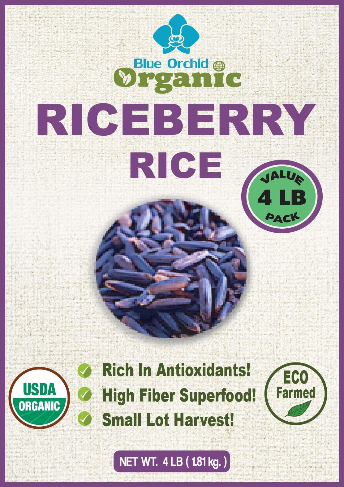 Blue Orchid Organic Organic Riceberry Rice - Purple Thai Black Jasmine Rice - USDA Certified - Premium Freshness - Small Lot Harvest Direct from our Farm to your Table - 4 LB