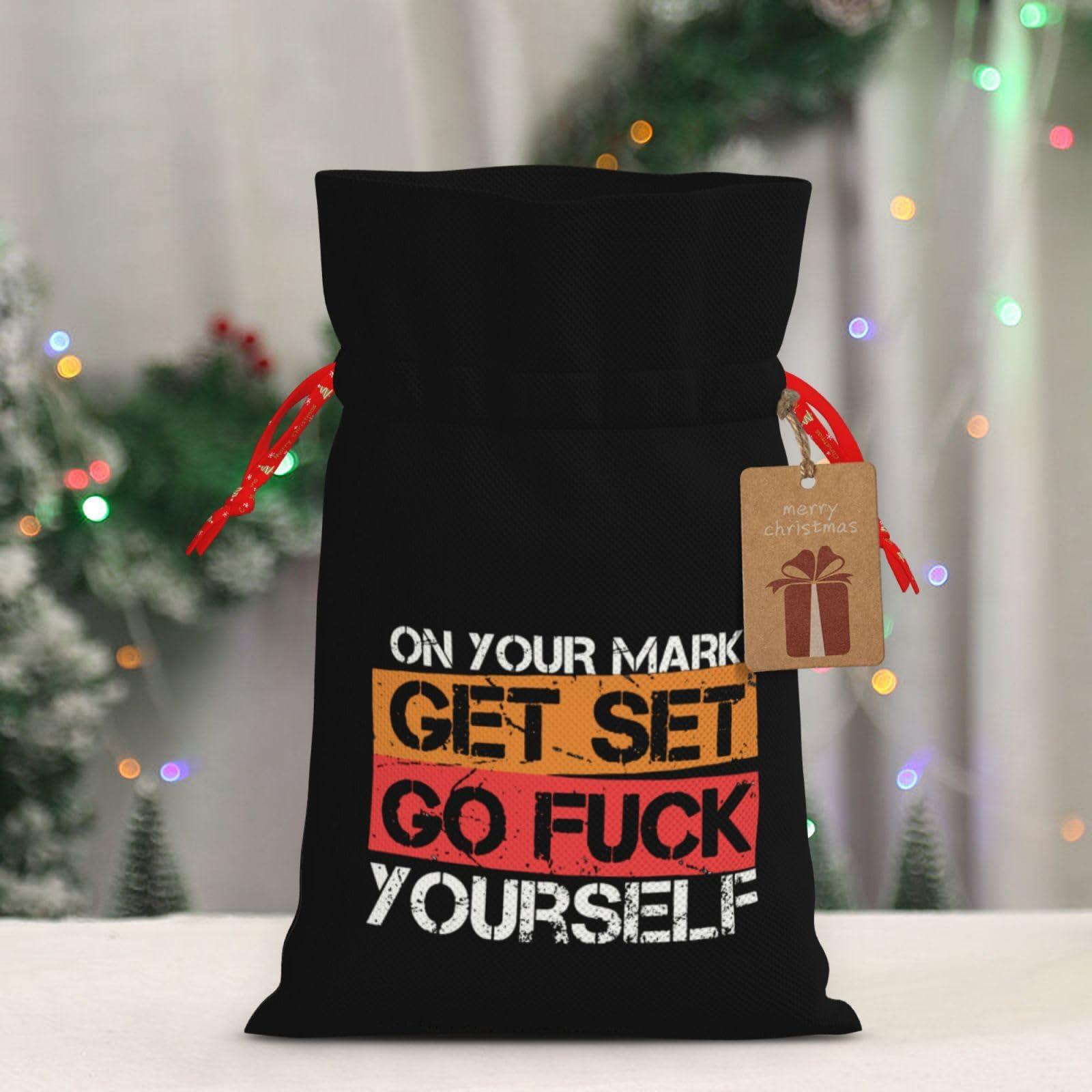 HYYTNHJSD HYYTNHJSD On Your Mark Get Set Go Fuck Yourself Drawstring Burlap Gift Bags Multi-Size Festive Gift Bag
