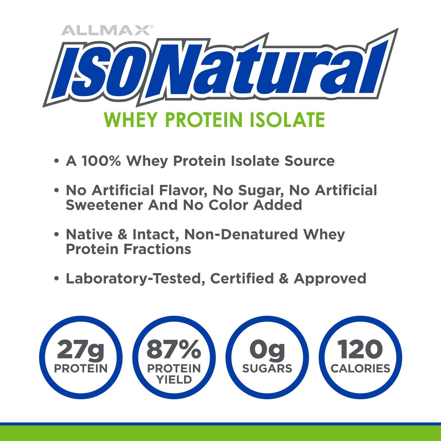 Tombow ALLMAX ISONATURAL Whey Protein Isolate, Vanilla - 2 lb - 27 Grams of Protein Per Scoop - Zero Fat & Sugar - 99% Lactose Free - With Prebiotics - No Artificial Flavors - Approx. 29 Servings