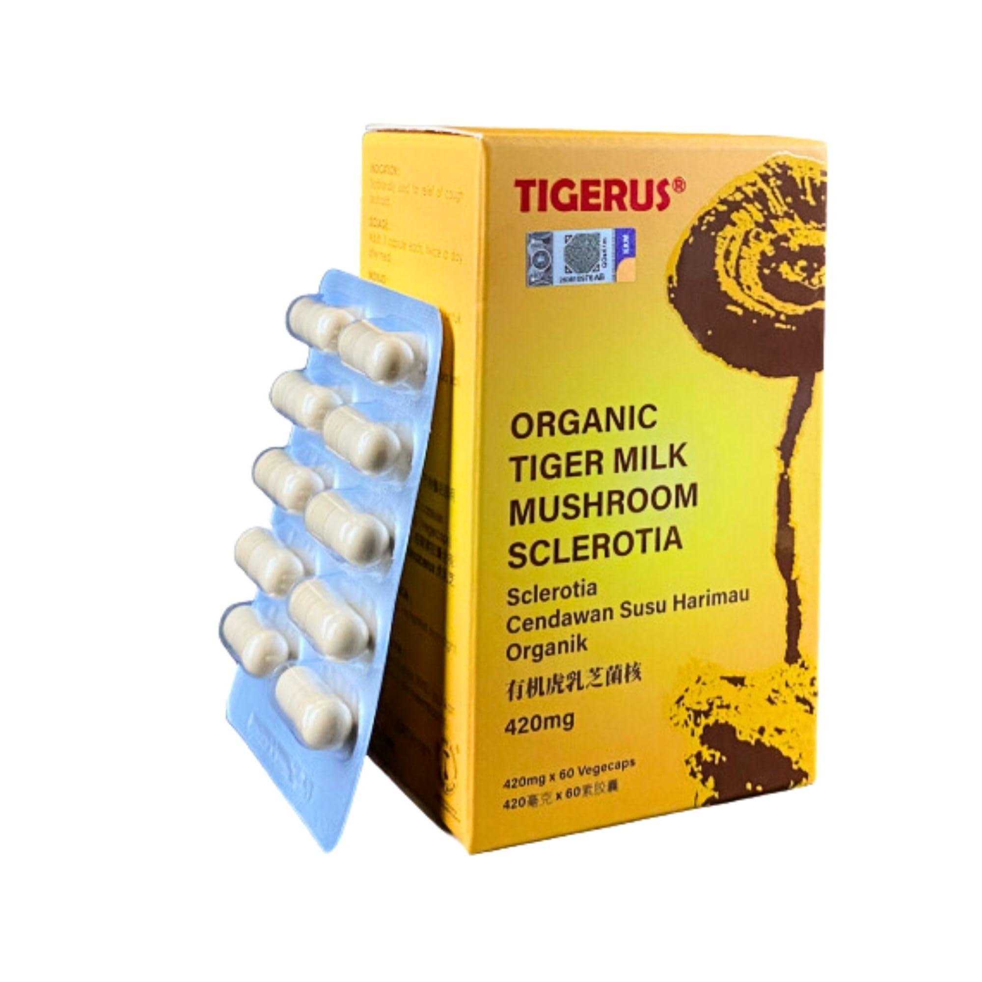 TIGERUS TIGERUS Tiger Milk Mushroom (LiGNO TM02 Lignosus rhinocerus Sclerotia) Malaysia, Lung Respiratory Immune Support 420mg x 60 vegecap