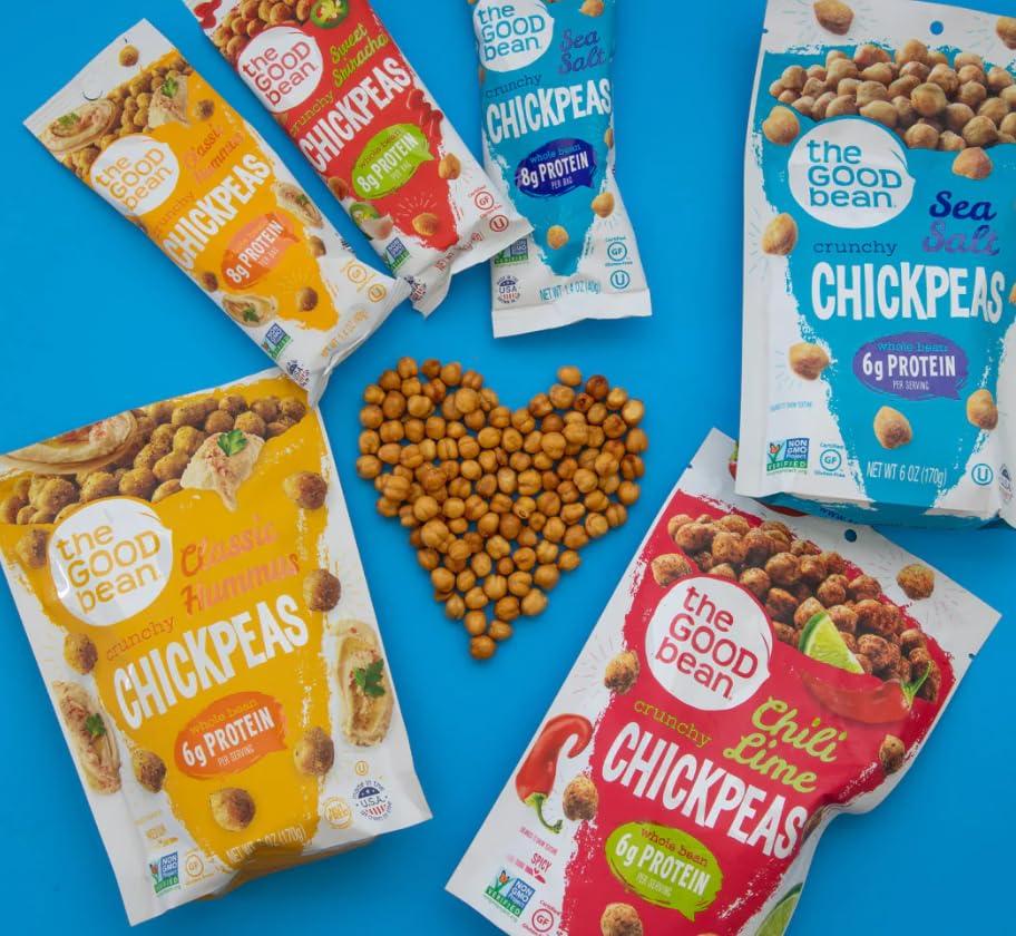 The Good Bean The Good Bean Crunchy Chickpeas - Sea Salt - (10 Pack) 1.4 oz Packet - Roasted Chickpea Beans - Vegan Snack with Good Source of Plant Protein and Fiber