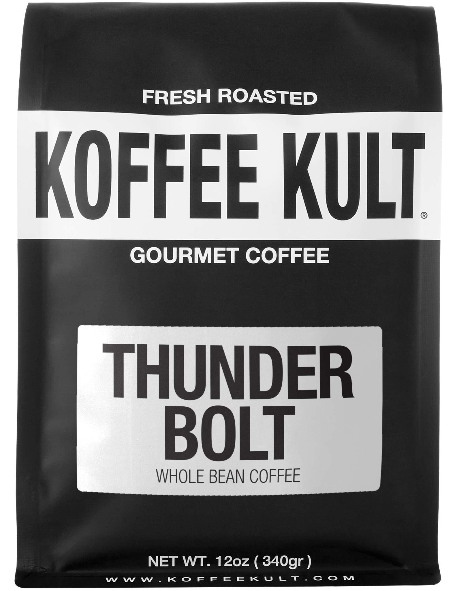 Koffee Kult Koffee Kult Thunder Bolt - Whole Bean Coffee, Dark French Roast, 100% Arabica, Robust Blend, Bold Strong Artisan Flavor 12oz Resealable Package