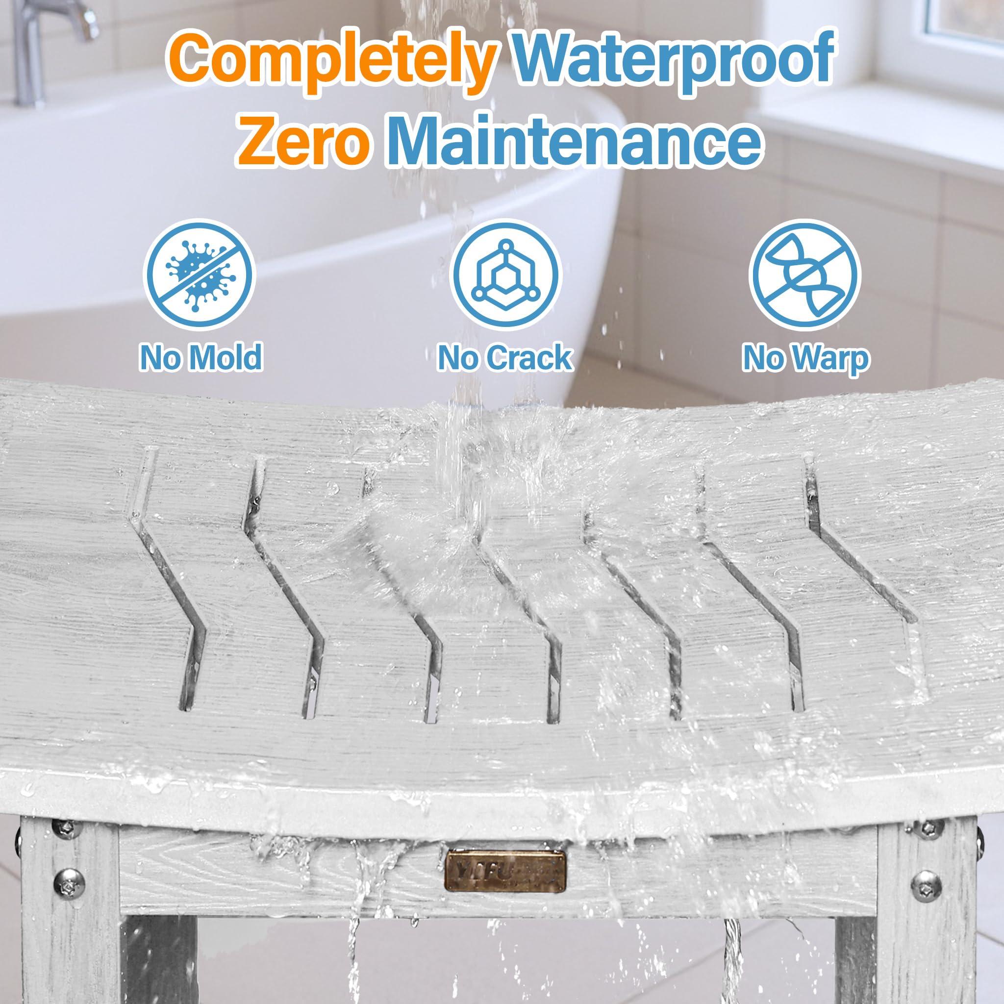 YEFU Elderly Shower Chair for Inside Shower: Shower Stool Waterproof Plastic White Small for Shaving Legs Bathtub Small Spaces - Shower Bench Seat for Adults Seniors Disabled