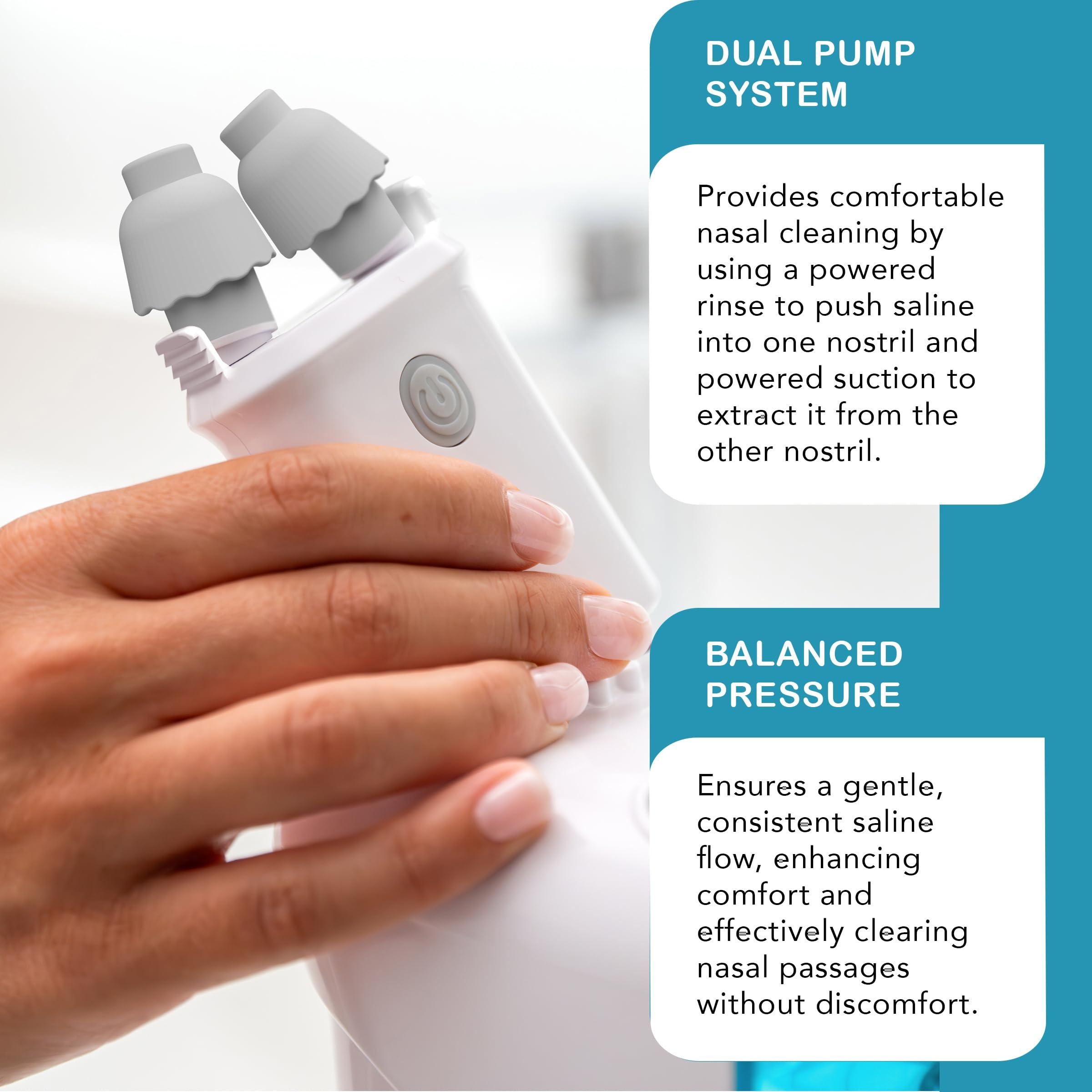 SPA SCIENCES NASALFRESH MD - Dual Powered Nasal Irrigation System Nasal Rinse and Wash - Sinus Decongestant Relief System w/ 30 Saline Packets - Rechargeable - Snoring Remedy