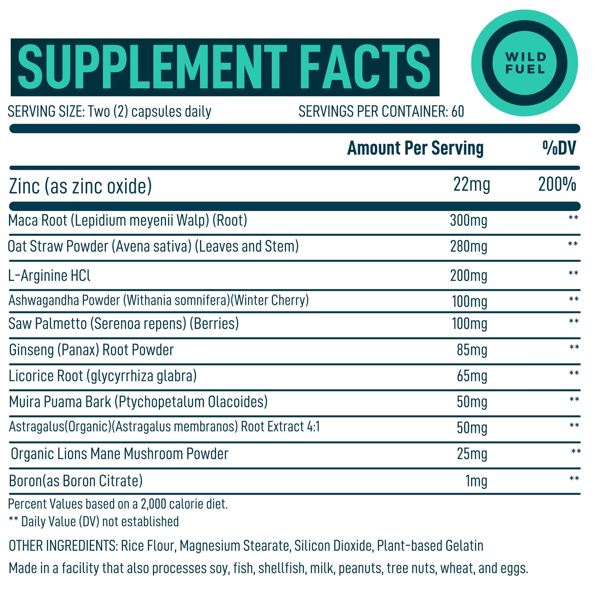 WILD FUEL Fertility Supplements For Men Prenatal Vitamin - Maca Root, Ashwagandha, L Arginine, Zinc, Plus Naturals Conception Men Fertility Vitamins and Male Fertility Support Supplements - 120Caps for 2 Months