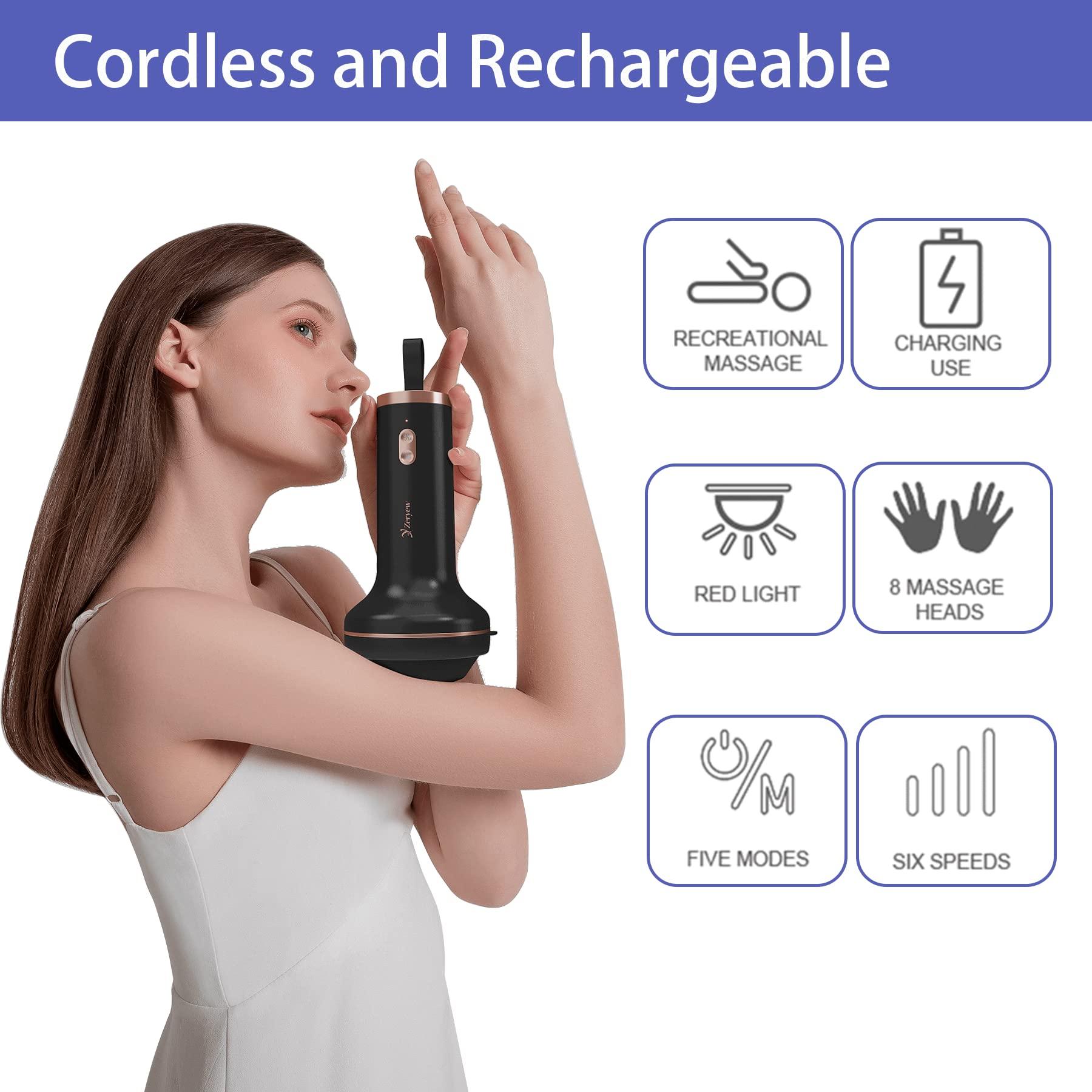 ZY ZERYEW Handheld Cellulite Massager, Body Sculpting Machine, Rechargeable & Cordless, Stomach Fat Massager With 8 Massage Heads 2 Mesh Covers, Massage Abdominal Belly Thighs Butt Neck for Women Men at Home