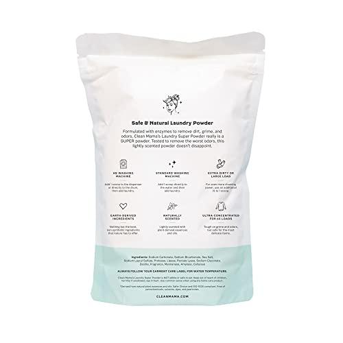 CLEAN MAMA Clean Mama Laundry Super Powder Detergent - Extra Strength Laundry Detergent Powder - Natural Laundry Detergent for Sensitive Skin - Enzyme Powered, Fights Stains & Odors - Sweet Mint, 60 Loads