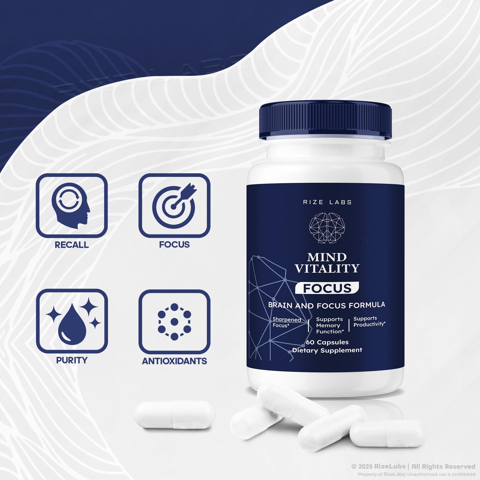 rize labs Mind Vitality Focus Brain Supplement, Mind Vitality to Boost Focus and Concentration & Avoid Mid-Afternoon Fatigue, Mind Vitality Advanced Formula Reviews (60 Capsules)