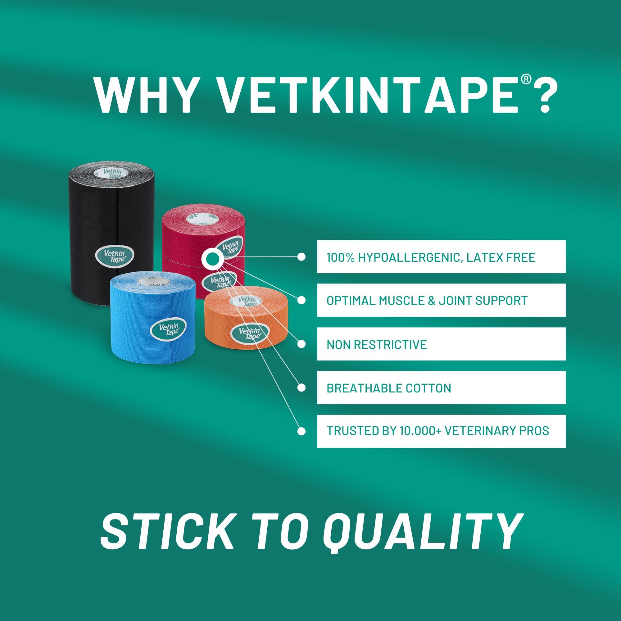 VETKIN VetkinTape Veterinary Kinesiology Tape Blue | kinesiology Tape For Horses & Dogs | Equine & Canine Kinesiotape | Latex Free and TV Quality Mark Certified Ktape | 4 inch | Pack of 1 Roll