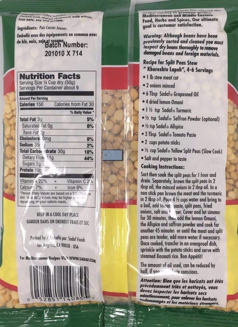 Sadaf Sadaf Yellow Split Peas - Slow Cook - Yellow Split Peas for Cooking and Food Flavoring - Dried Yellow Split Peas - Kosher - 16 oz Resealable Bag