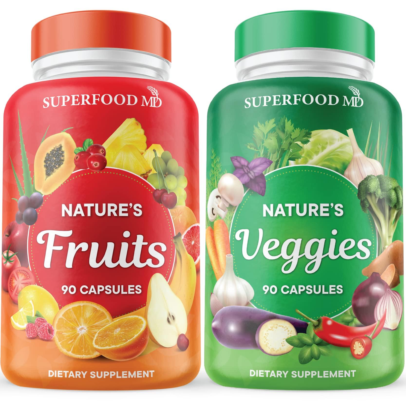 Superfood MD Superfood MD Fruits and Veggies Supplement - 90 Fruit and 90 Veggie Capsules - Supports Energy Balance, High Lycopene, Vitamins & Minerals -Made in The USA - 90 Count (Pack of 2)