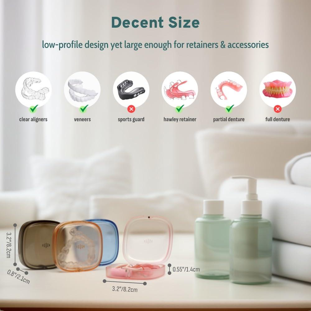 Maobuli Transparent Slim Retainer Case, Small Aligner Case for Travel, Compact Night Guard Case with Vent Holes, Fancy Retainer Holder Compatible with Invisalign(Pink)